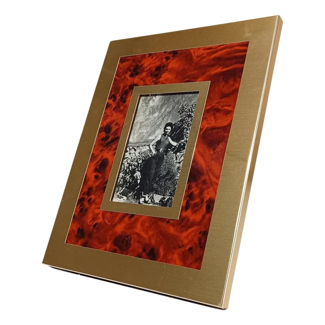 Italian Picture Frame in Gilded Aluminum and Faux Burl Formica in the style of Mascagni, 1970s For Sale