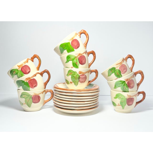 Franciscan “Apple” Set of 9 Earthenware Tea Cups 2 3/4” 8oz & Saucers 5 3/4” Good vintage condition. No chips, cracks, or...