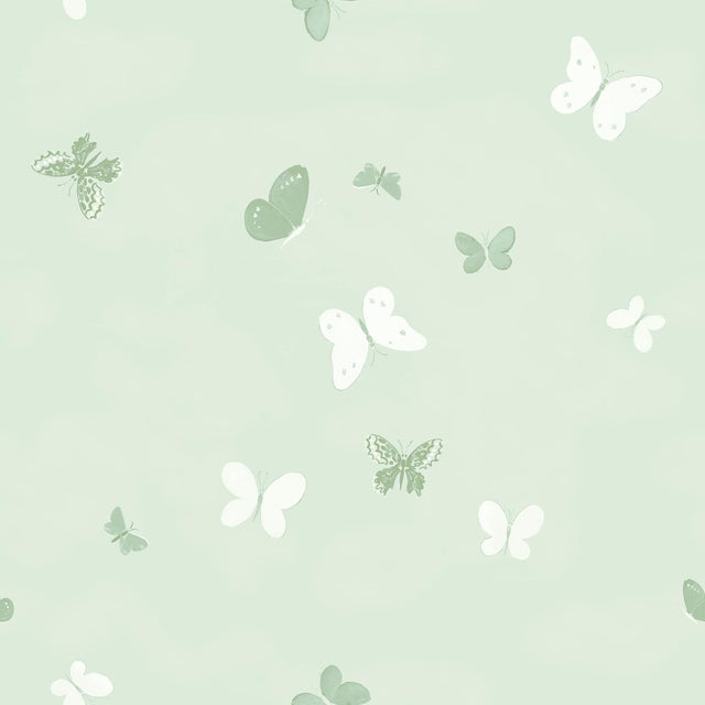 Art Deco Sample - Flying Butterflies Wallpaper by Paule Marrot in Tonal Green For Sale - Image 3 of 3