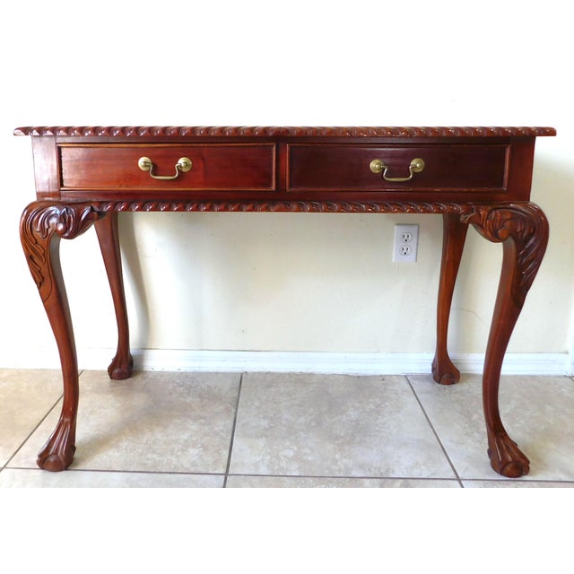 Chippendale Vintage Mahogany Wood Ball & Claw Rope Edge 2 Drawer Console Sofa Hall Table For Sale - Image 3 of 11