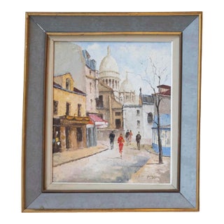 Mid-20th Century French “Montmartre, Place du Tertre” Oil on Canvas, Sacré-Cœur For Sale