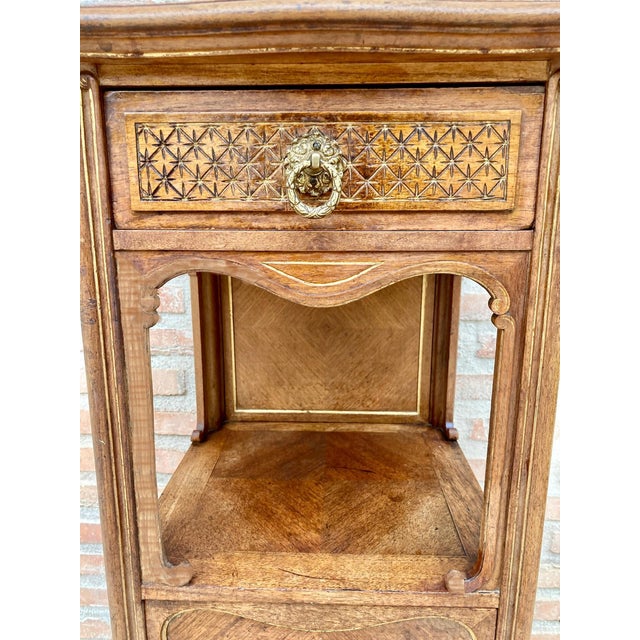 Early 20th Century Louis XVI Style Spanish Nightstands in Wood and Red Marble, 1920s, A Pair For Sale In Miami - Image 6 of 18