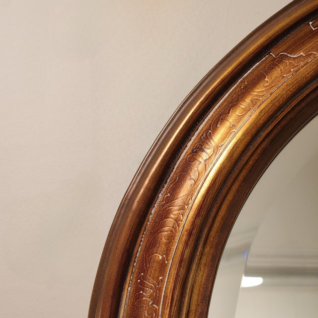 Mid 20th Century Vertical Antiqued Arch Top Wall Mirror Warm Gold Painted Wood For Sale - Image 14 of 16