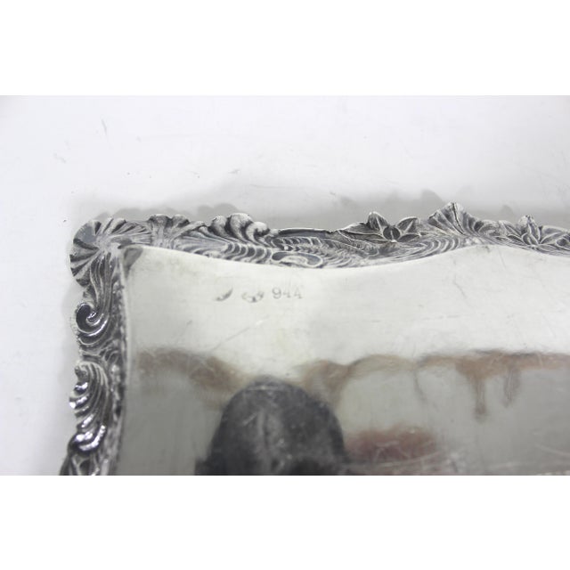 Ornate Silver Plated Square Tray Platter Vintage Plate Embossed Chased Serving For Sale - Image 10 of 14