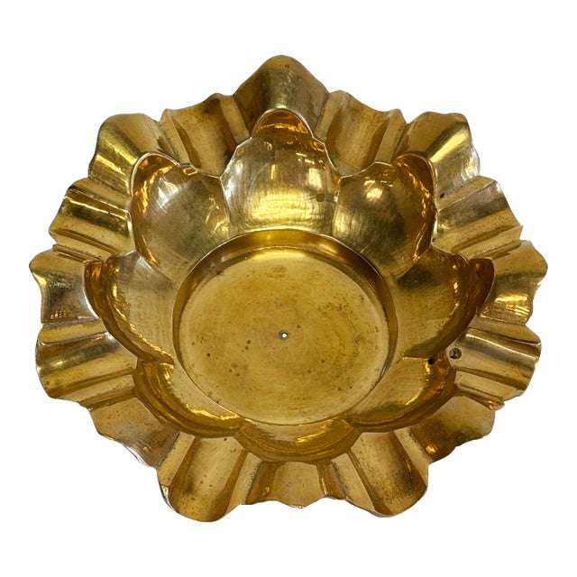 Vintage Scalloped Edge Brass Wine Coaster, Candle Holder or Catchall For Sale