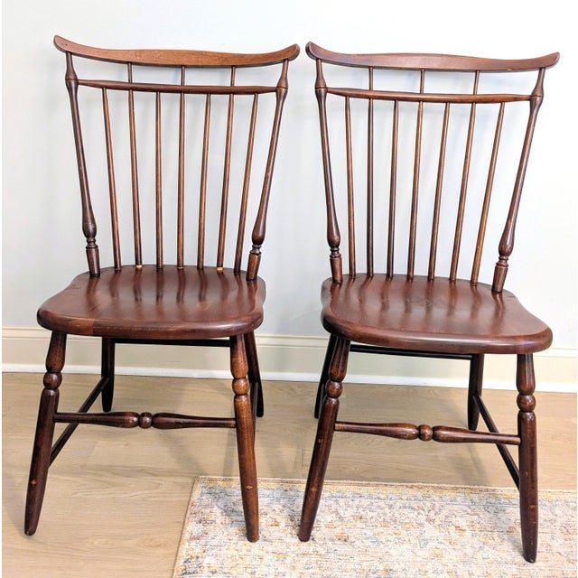This is a pair of Colonial Revival Windsor chairs made by the S. Bent & Brothers company in the mid 20th century. They are...