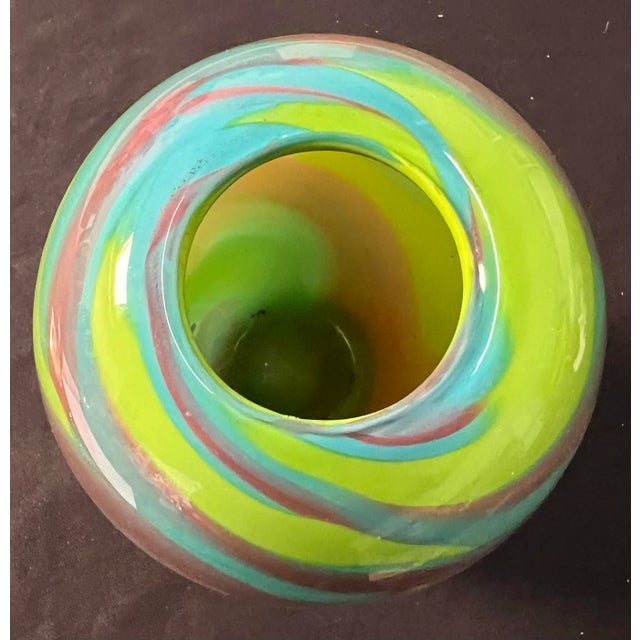 Glass Vintage Hand Blown Colorful Glass Vase, Signed. For Sale - Image 7 of 12