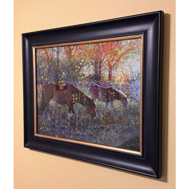 Jeff Slemmons Grazers by Jeff Slemons | Soft Pastel On Sanded Paper Horses grazing in a colorful landscape. For Sale - Image 4 of 4