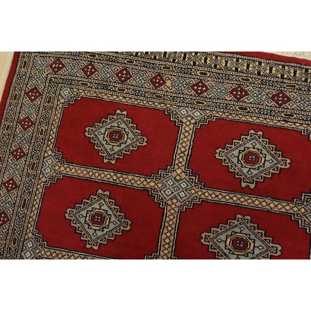 Bokhara Jaldar Rug 4’2” X 6’2” Red Wool Tribal Hand-Knotted Oriental Carpet For Sale In Philadelphia - Image 6 of 12