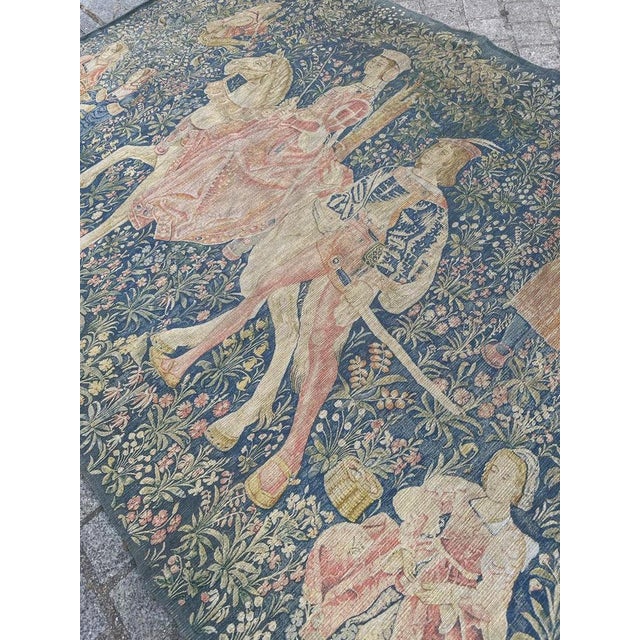 Vintage French Hand-Printed Medieval Design Noble Amazon Tapestry, 1960s For Sale - Image 12 of 18