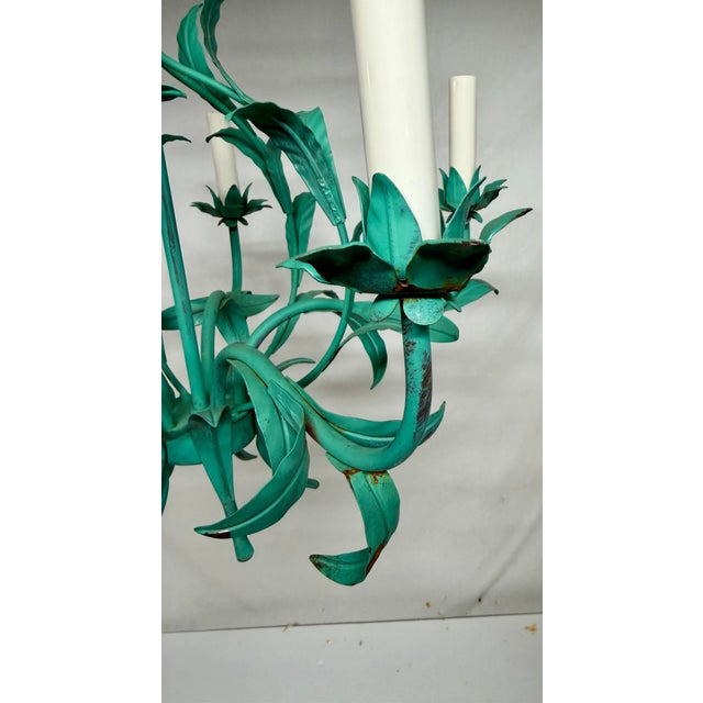 Vintage 1970s Italian Tole Chandelier With Verdigris Finish, Five Arms For Sale - Image 11 of 12