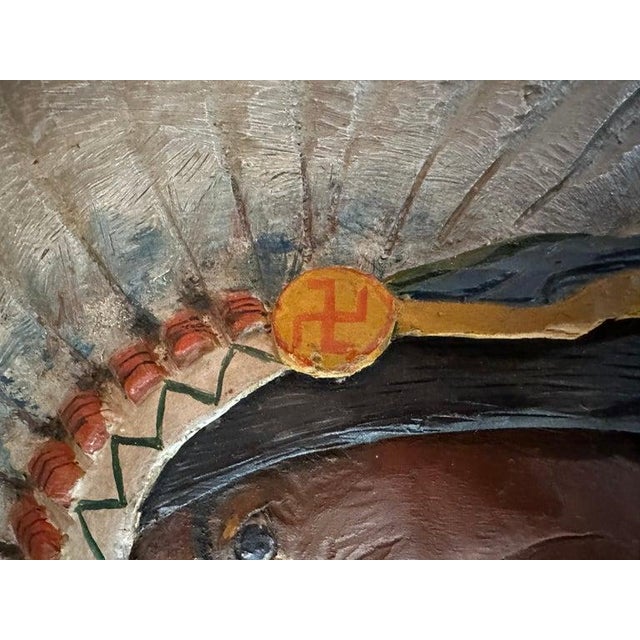 1930s Hand Carved & Painted Wood Indian Chief Plaque For Sale - Image 4 of 7