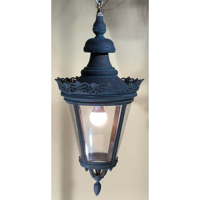Captivating Antique Brass & Copper Hanging Lantern - 27”Hx 12”w For Sale - Image 4 of 11