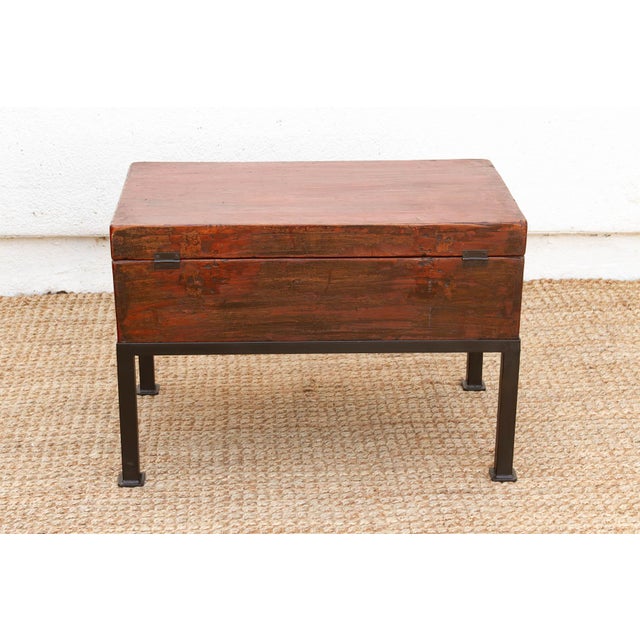 Vintage Painted Chest on Iron Stand End Table For Sale - Image 9 of 10