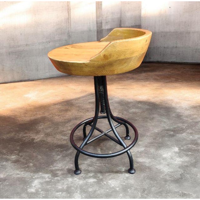 Industrial Four Gradin Road Rexon Swivel Stools- Wood Adjustable Height. For Sale - Image 3 of 6