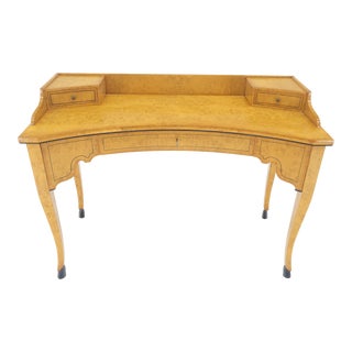Italian Carved Hoof Feet Light Blond Burl Wood One Drawer Desk Gallery Inlaid For Sale