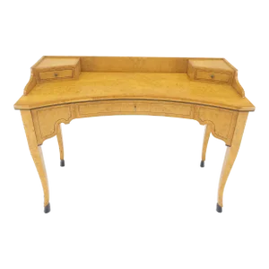 Italian Carved Hoof Feet Light Blond Burl Wood One Drawer Desk Gallery Inlaid