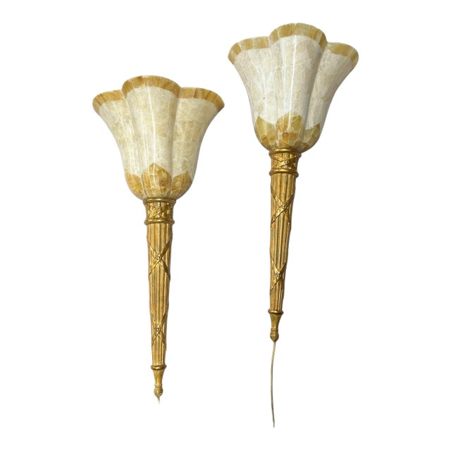 Vintage large art nouveau coastal Palm Beach style wall sconces. These lovely wall sconces add fabulous ambiance to any...