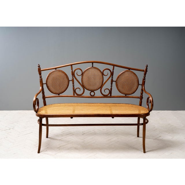 Art Nouveau Antique Austrian Bentwood Settee For Sale - Image 3 of 18