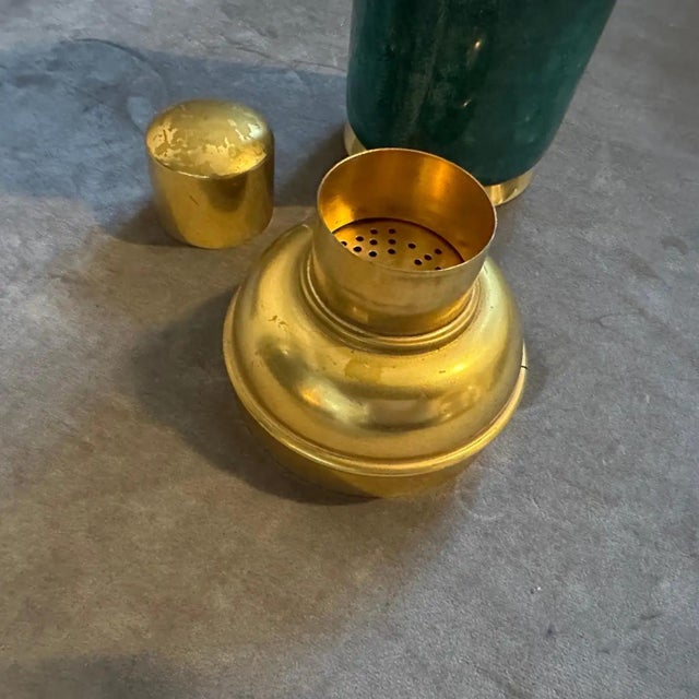 1950s Mid-Century Modern Green Goatskin and Brass Cocktail Shaker by Aldo Tura For Sale - Image 11 of 11