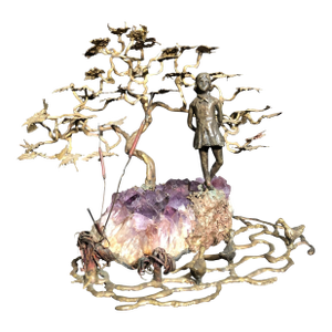 Late 20th Century Ron Bertocchi Bronze and Amethyst Sculpture of Young Girl and Tree