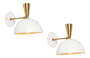 'Lola Ii' Sconces in White Metal and Brass - A Pair