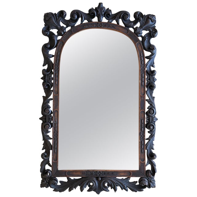 Brown Early 20th Spanish Black Forest Carved Mirror with Floral Motif For Sale - Image 8 of 18