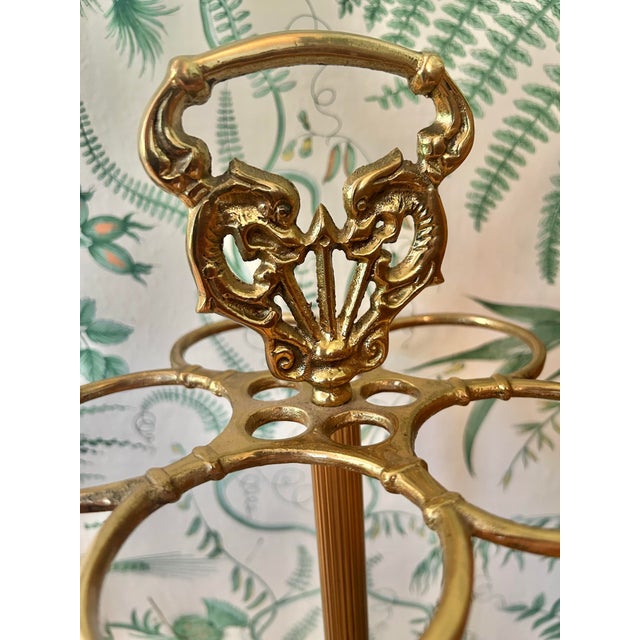 Mid 20th Century Brass Umbrella Stand Victorian/Art Nouveau Style With Dolphin Handle For Sale In New Orleans - Image 6 of 10