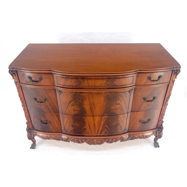 Flame Mahogany Bow Front Claw Feet 3 Drawers Dresser Chippindale Style MINT