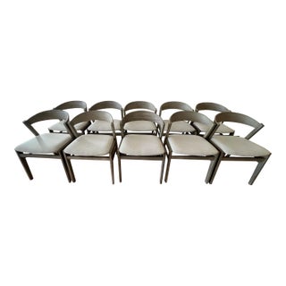 Restoration Hardware Anders Fabric Side Chairs With Grey Oak in Perennials Performance Textured Two-Tone Linen in Bisque - Set of 10 For Sale