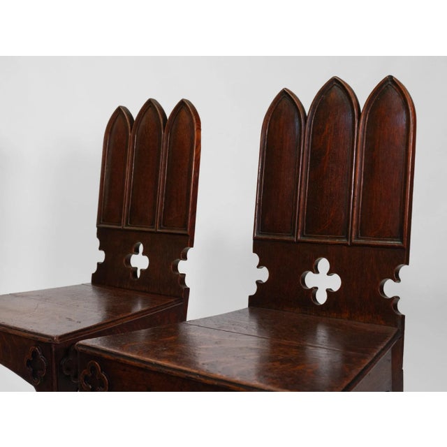 English Regency Gothic Revival Oak Hall Chairs, 1830s, Set of 2 For Sale - Image 12 of 18