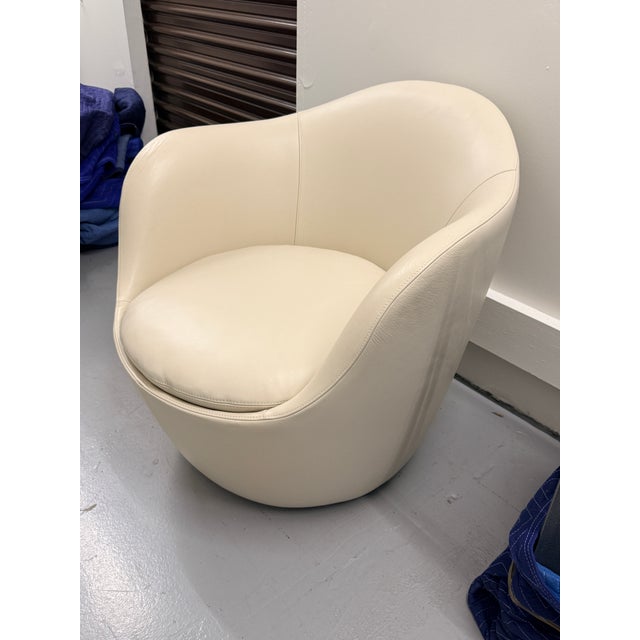 DWR Leather Lína Swivel Chair For Sale In Washington DC - Image 6 of 10