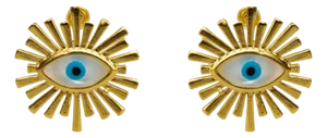 Guardian Aura Chunky Gold & Pearl Evil Eye Stud Earrings, A Pair