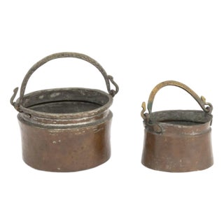 Antique Copper and Brass Cauldrons, 2 For Sale