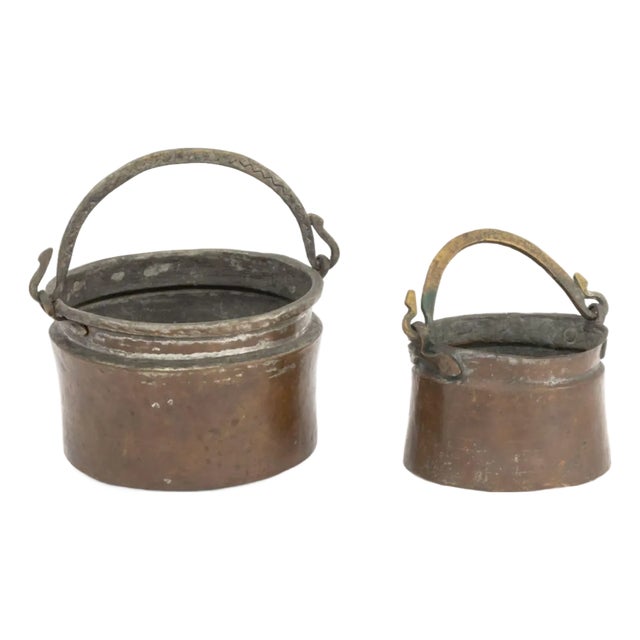 Antique Copper and Brass Cauldrons, 2 For Sale