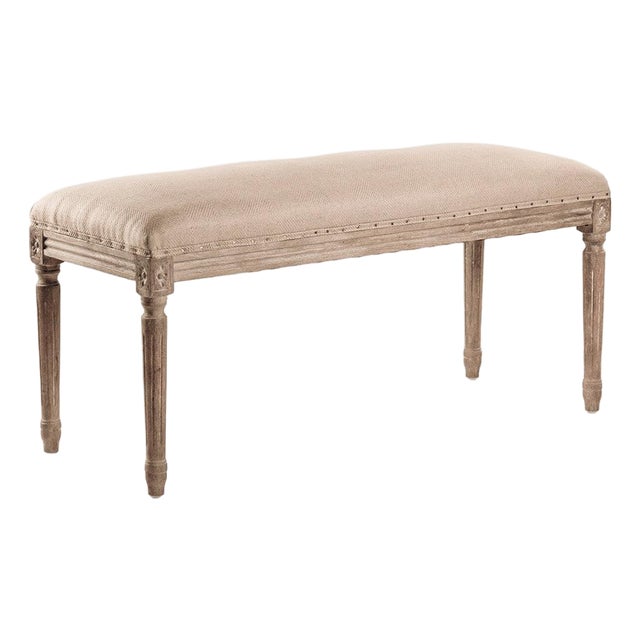 Lille Bench in Natural Hemp Linen with Limed Gray Oak Frame For Sale
