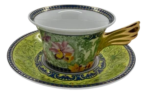D.V. Floralia Tea Cup and Saucer by Versace for Rosenthal, 2017, Set of 2
