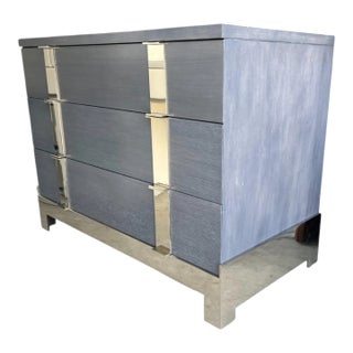 Vintage 1980s Joseph Jeup Modern Chest of Drawers in Gray Wood With Chrome Pulls For Sale
