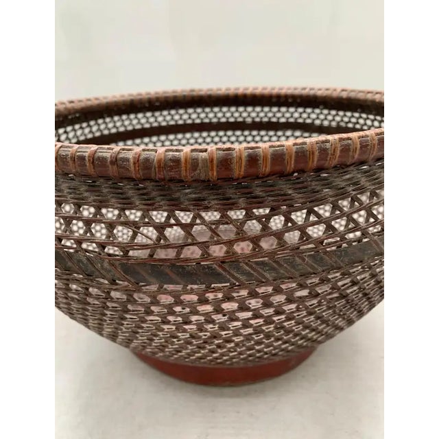 Chinese Basket Pair Hand-Woven Rattan With Red Wood Base, Early 20th Century For Sale - Image 10 of 16