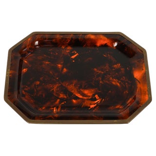 Serving Tray in Faux Tortoiseshell and Brass by Christian Dior, Italy, 1970s For Sale