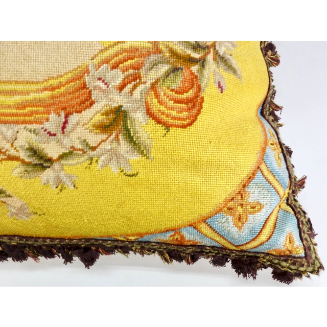Textile Large Victorian Style Needlepoint Pillow Fruit Bowl Design With Down For Sale - Image 7 of 11