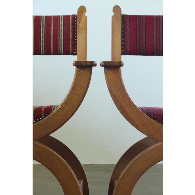 Brown Vintage Brutalist Kurul Armchairs in Oak by Henning Kjærnulf, 1960s, Set of 2 For Sale - Image 8 of 18