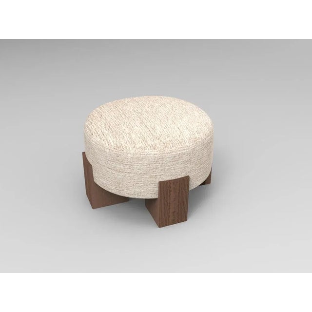 Contemporary Cassette Pouf in Outside Tricot Linen Fabric and Smoked Oak by Alter Ego for Collector For Sale - Image 3 of 5