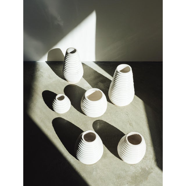 Set of 3 Contemporary Ceramic Vases, White For Sale - Image 4 of 9