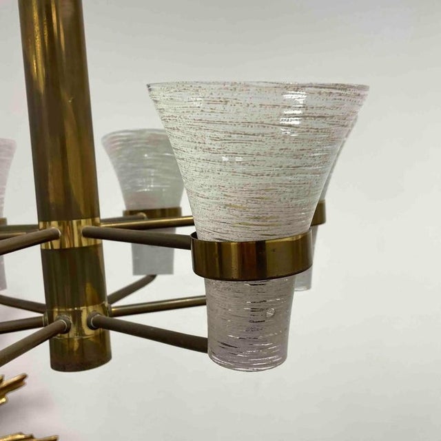 Italian Brass and Glass Chandelier in the style of Sciolari, 1960s For Sale - Image 6 of 10
