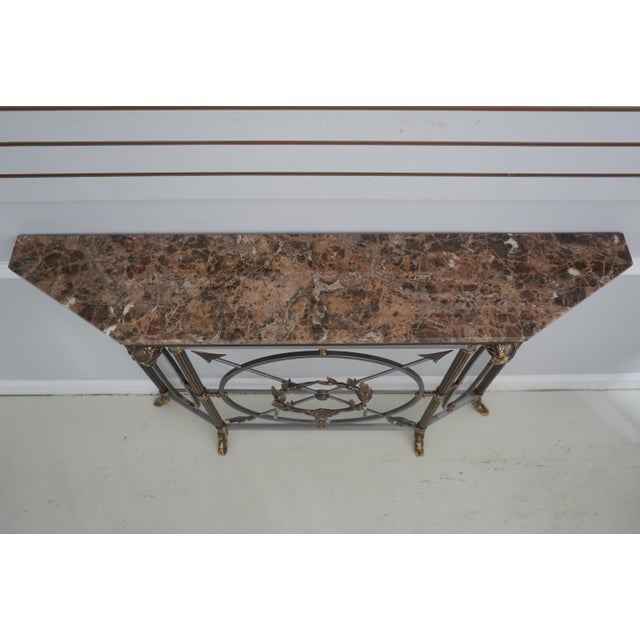 French Maitland Smith French Empire Marble Top Steel Base Console Table For Sale - Image 3 of 17