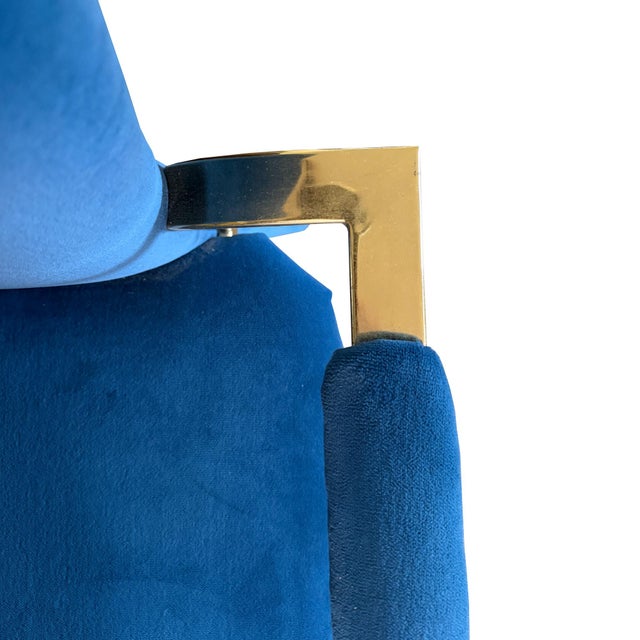 1980s Carson’s of High Point Blue Velvet & Brass Dining Chairs, Set of Four For Sale - Image 10 of 16