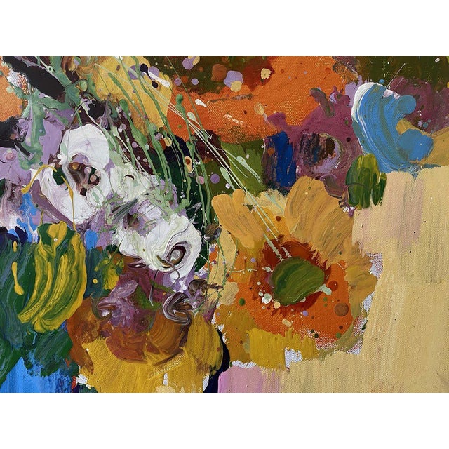 Textile Oil Painting Sunny Flowers Oksana Ivanyuk For Sale - Image 7 of 9