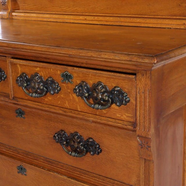 R. J. Horner & Co. Antique Rj Horner Eastlake Carved Original Golden Oak 4-Drawer Mirrored Dresser For Sale - Image 4 of 14