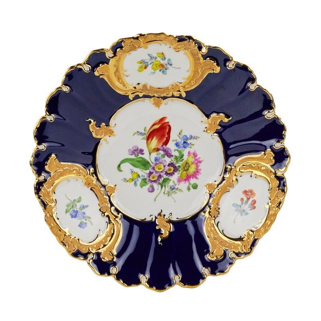 Cobalt Blue Dish with Gilding and Delicate Painting from Meissen, 1900s For Sale - Image 5 of 5